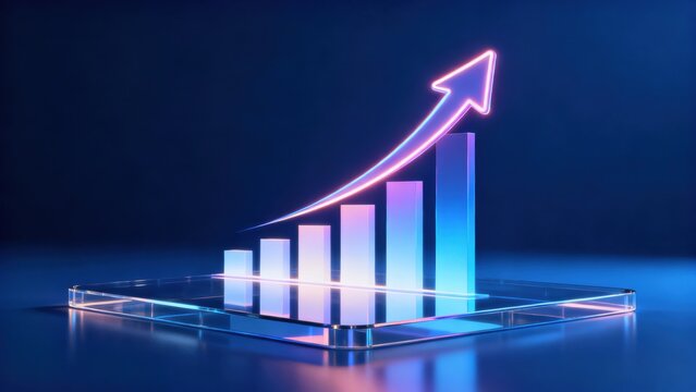 Glowing bar chart with upward arrow