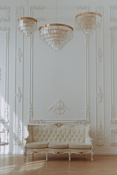 Luxury Classic Interior with Elegant White Sofa and Chandelier
