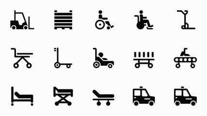 Fototapeta premium Set of 15 Black Medical and Logistics Transport Icons Vector