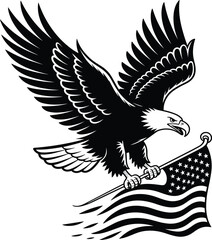 Obraz premium Black and white of a soaring eagle with wings spread wide