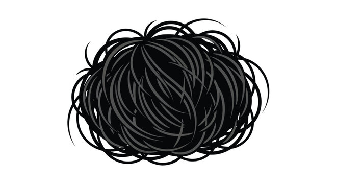 Tangled black hair on head closeup.