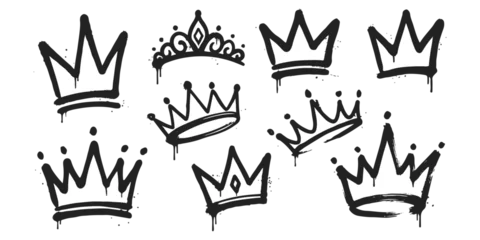 Fotobehang Graffiti Set of black graffiti crown icons with paint drip effects  © md