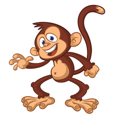 Obraz premium Cartoon funny brown monkey chimpanzee jumping or dancing. Vector illustration isolated on white