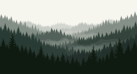 Fototapeta premium Green Forest Silhouette: Serene Mountainscape Aerial View