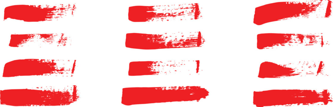 Red set of paint stroke , ink brush, brush strokes, brushes, lines,, grungy. Grungy brushes collection. set of red paint strokes