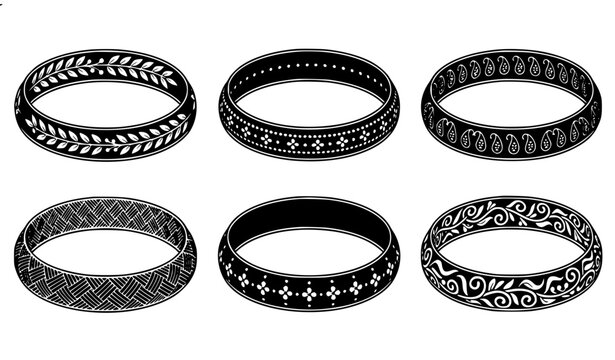 Elegant bracelet silhouette collection with traditional patterned bangles vector illustration