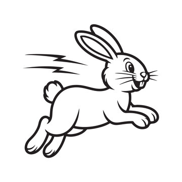 Black and white line bounding easter bunny in mid hop