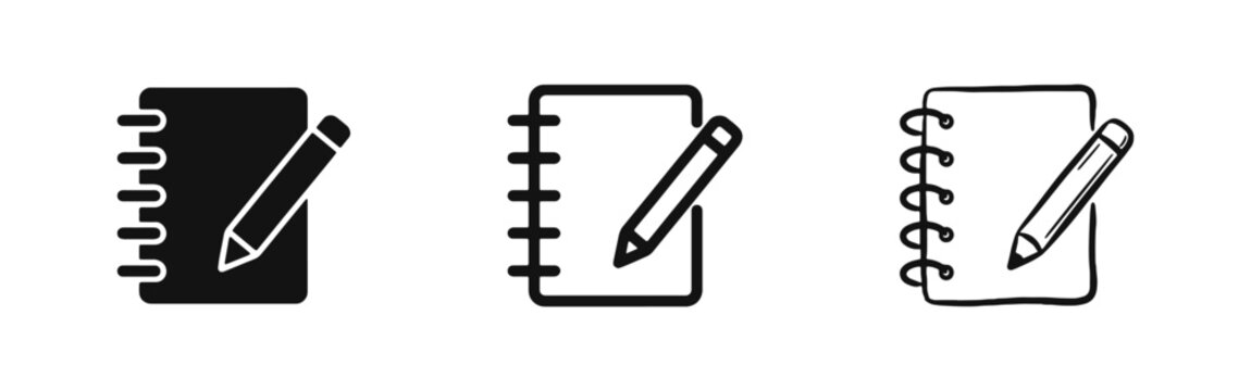 Spiral Notebook with Pencil Icons Set for Writing and Note Taking