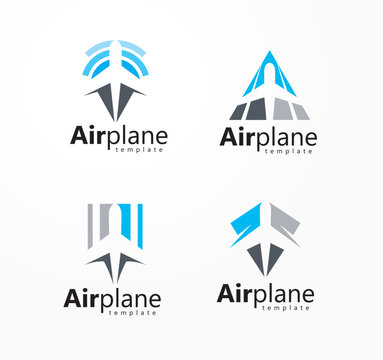 Set logos Airplane creative silhouette plane white background