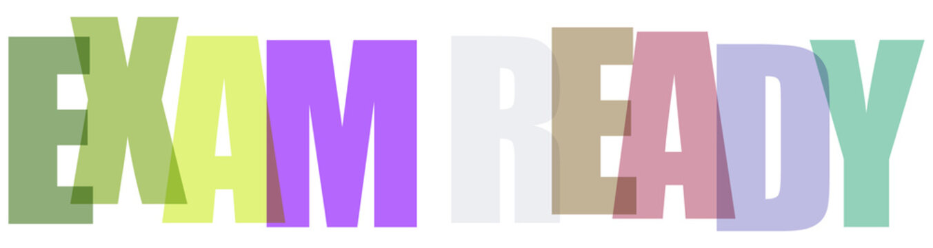 Colorful letters forming the phrase exam ready isolated on transparent background