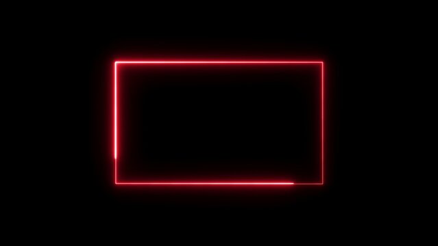 Glowing red neon rectangular frame outline isolated on a plain black background, for digital display