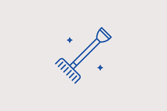 Leaf rake line icon for yard cleanup and garden maintenance. Functional vector illustration for seasonal garden care services and lawn cleanup guides.