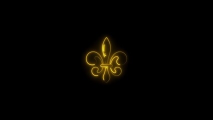 Glowing yellow neon fleur de lis symbol isolated on a solid black background for © KAMRUL 