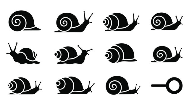 Snail silhouette icons and garden gastropod mollusk vector set.