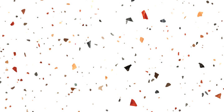 Colorful terrazzo stone pattern with small abstract shapes and particles
