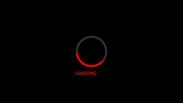 Red circular loading progress bar with text on a solid black background