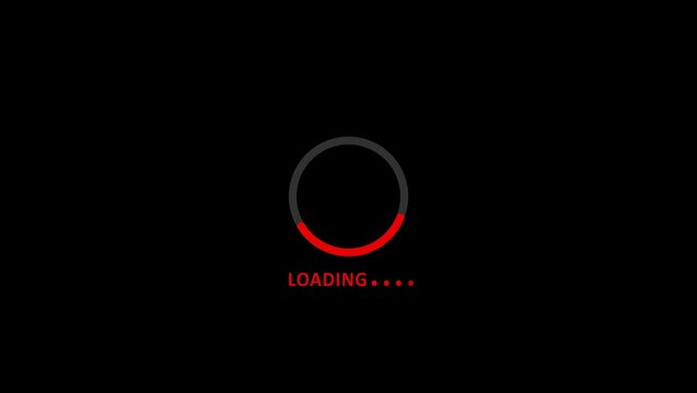 Red circular loading progress bar with text on a solid black background