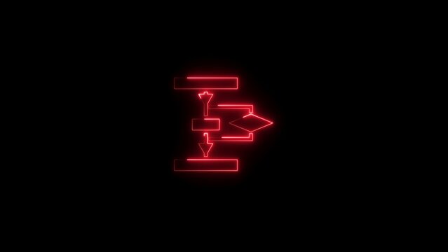 Red glowing neon flowchart diagram with geometric shapes on a black background