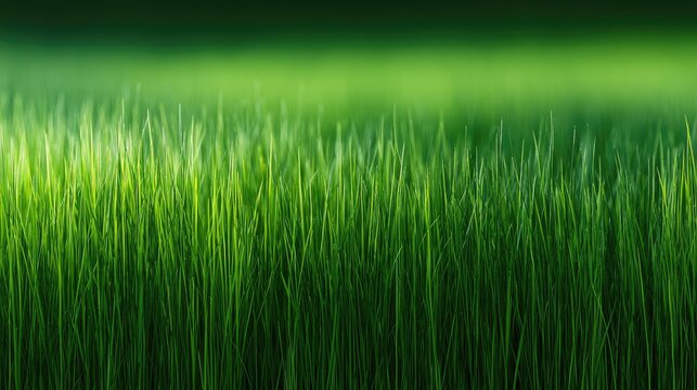 Lush green blades of grass are brightly lit from the side, creating a vibrant, fresh appearance