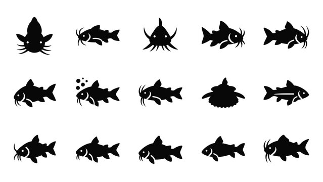 Catfish icon set flat design.