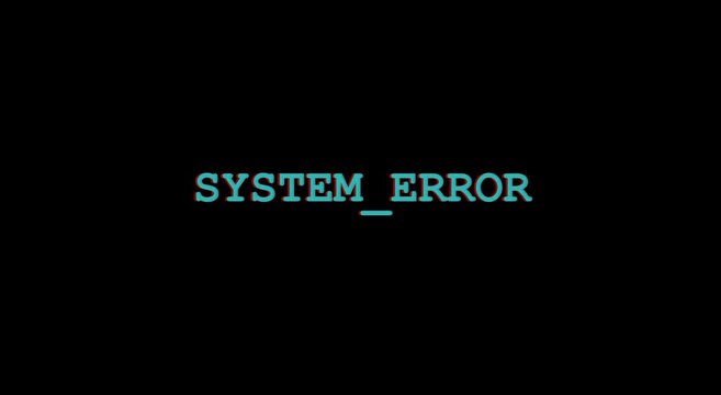 System error glitch text animation with digital distortion effect animation