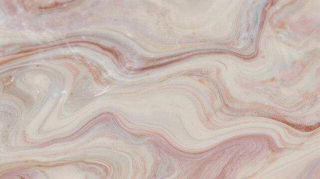 Luxury Cream and Rose Quartz Liquid Marble Waves Abstract Background in Soft Organic Flow 4K