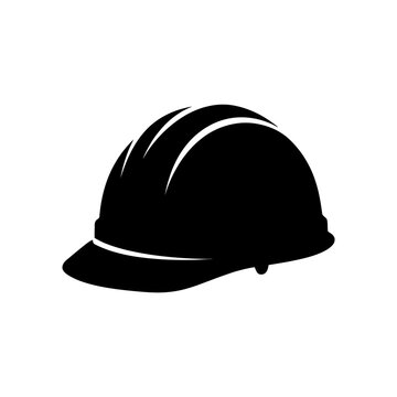 Black silhouette of a safety hard hat, commonly used in construction and industrial settings for head protection.