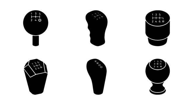 Manual Gear Shift Knobs, 6-Speed Transmission Shifters, Automotive Control Icons