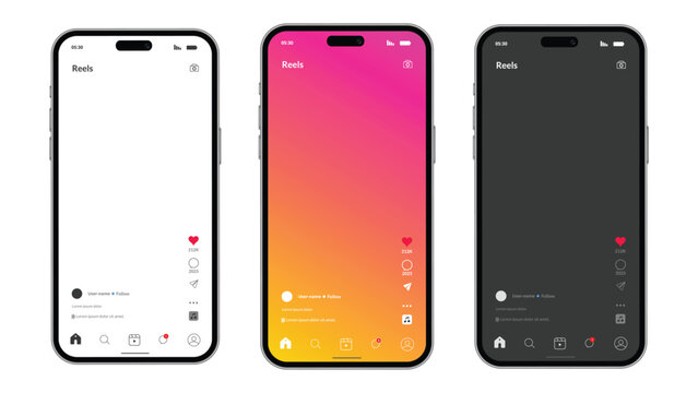 Smartphone showing instagram reels app interface mockup screens