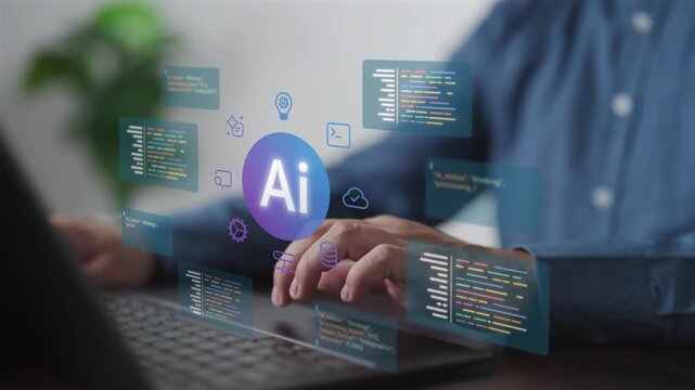 AI-powered coding assistant. Software engineer, programmer or developer using AI program for vipe code or automated coding solution. Software development assist. Machine learning and data innovation.