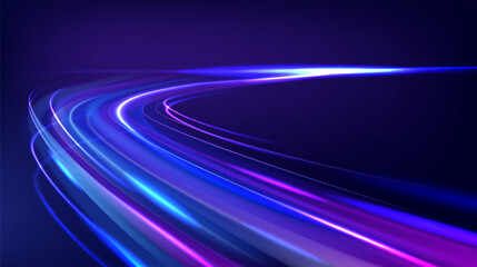 Abstract vector illustration. Neon light trails motion. Speed city lights wave. Futuristic background. © Real Vector