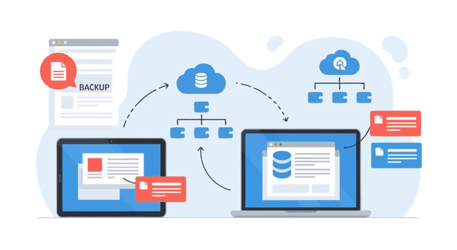 Cloud data backup and synchronization concept for digital information