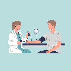 Obraz premium Doctor Taking Patient's Blood Pressure in Minimalist Style