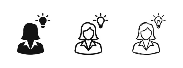 Obraz premium Business Woman with Light Bulb Icon Set - Creative Idea and Inspiration