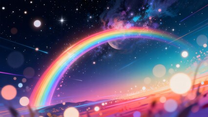 Naklejka premium Cosmic rainbow in starry sky