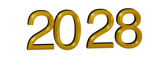 Golden 2028 text on white background. Perfect for new year greetings, future concepts, and celebrato © vegefox.com