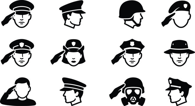 Memorial day tribute military and first responders silhouette icons