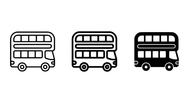 Double Decker Bus Icons, Public Transport Vector Set, City Travel Symbols