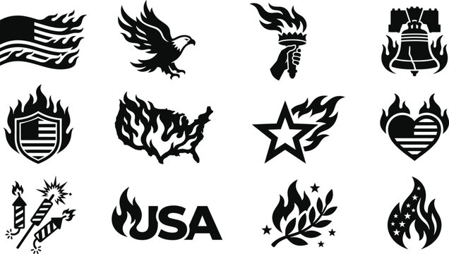 Memorial day patriotic symbols and icons on fire may 27 us