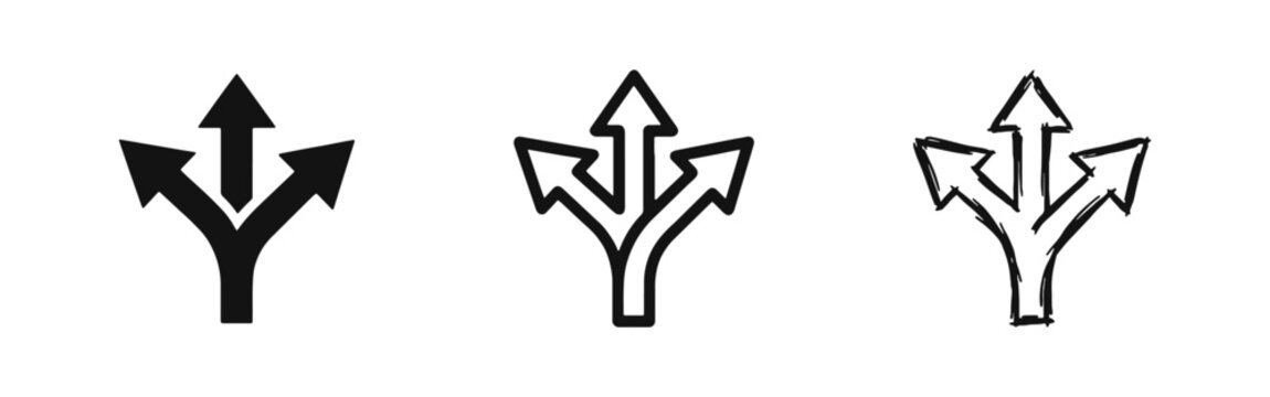 Three-Way Direction Arrow Icons for Choice and Decision Making Concept