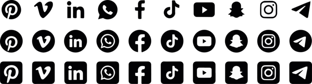 icons social media logos monochrome vector ui ux buttons