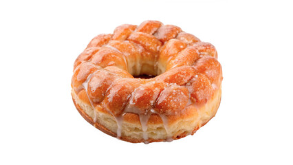 Fototapeta premium Delicious sweet glazed donut with white frosting sugar and golden brown surface for bakery shop menus isolated on transparent background