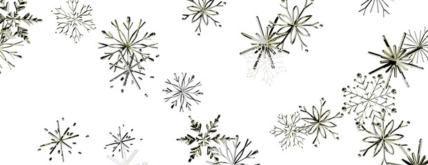 Elegant silver snowflakes drift and sparkle on a clean white background creating a festive winter sc © vegefox.com