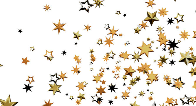 Golden and black stars on a white background, perfect for holiday or celebratory designs. Festive and abstract. Ideal fo