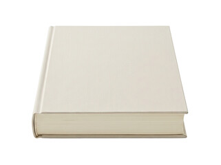 Fototapeta premium Blank hardcover book with cream linen texture, isolated on transparent background. Ready for mockups, stickers, clipart, print on demand, and t-shirt design use.