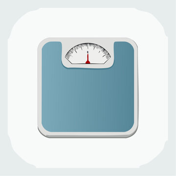 Illustration of a blue bathroom scale with a dial indicator