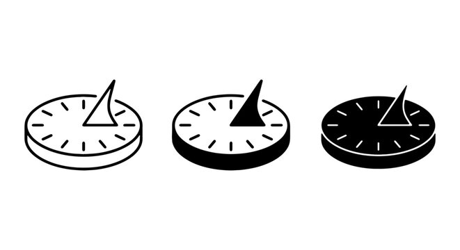 Sundial Icons Set: Classic Timekeeping, Gnomon, Analog Clock, Outdoor Garden