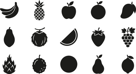 Black silhouettes of various fruits, on white background © Graphic Shops