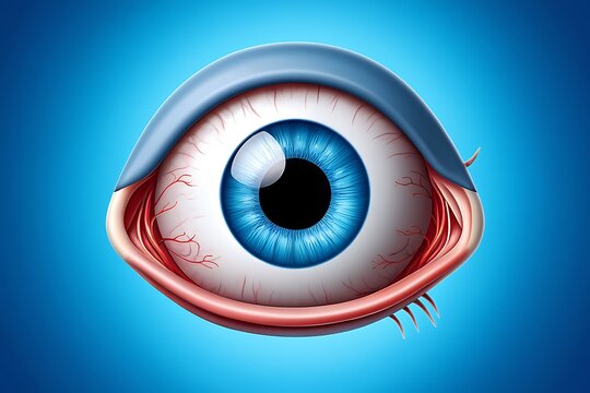 Detailed Human Eye Anatomy With Blue Iris And Red Blood Vessels image
