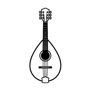 Black and white mandolin illustration on white background